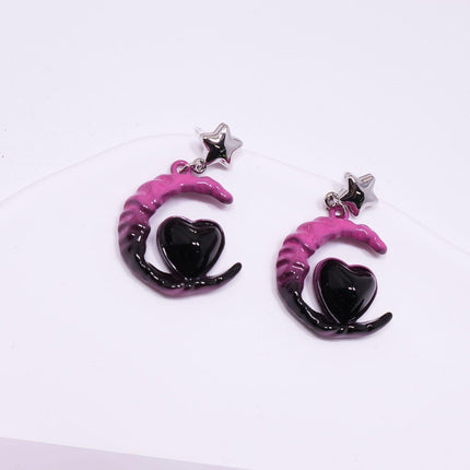 Elegant Pink Black Gradient Love Earrings Niche Design High-End Fashion Jewelry