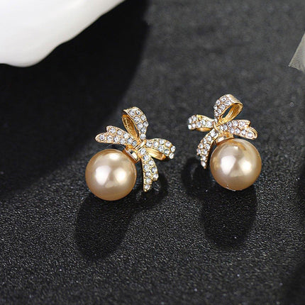 Vintage Ribbon Pearl Earrings Elegant Jewelry for Women Fashion Accessories Gift