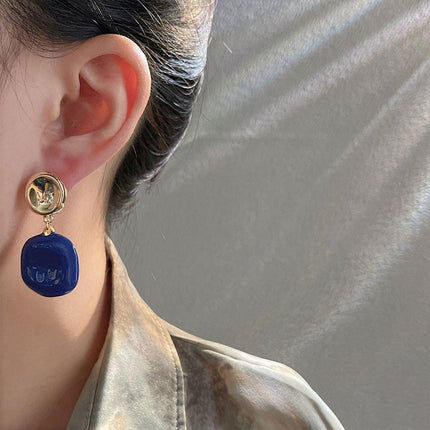 Irregular Blue Earrings For Women Retro Style Elegant Literary Fashion Jewelry