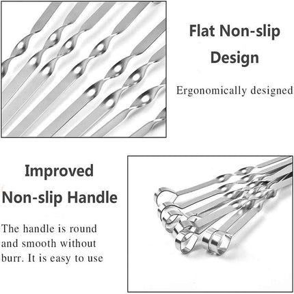 14 Pack Kabob Skewers Premium Flat Metal BBQ Barbecue Skewer Long Stainless - Aimall