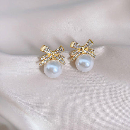 Vintage Ribbon Pearl Earrings Elegant Jewelry for Women Fashion Accessories Gift