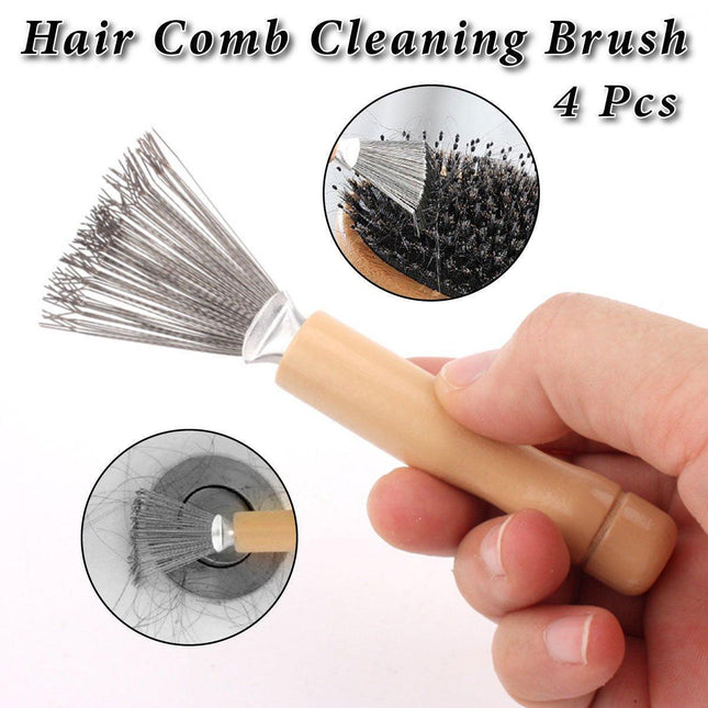 4PCS Hair Comb Cleaning Brush Set Wooden Airbag Comb Cleaner Claw Brush Tool