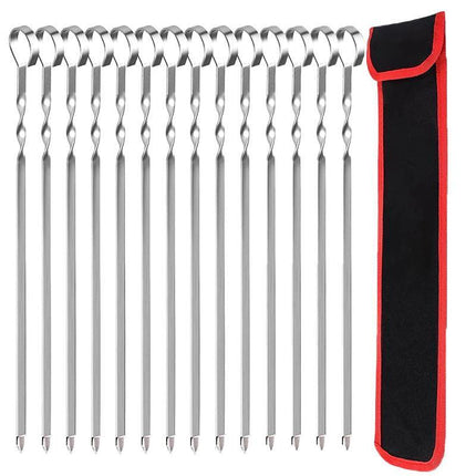14 Pack Kabob Skewers Premium Flat Metal BBQ Barbecue Skewer Long Stainless - Aimall