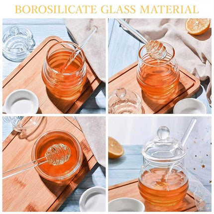 Clear Glass Honey Jar with Lid Kitchen Storage Container for Honey or Jam