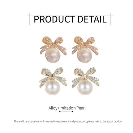 Vintage Ribbon Pearl Earrings Elegant Jewelry for Women Fashion Accessories Gift