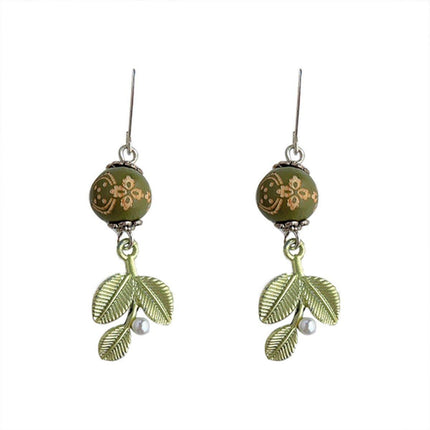 Chinese Leaf Art Earrings Vintage Style Jewelry for Women Fashion Accessory