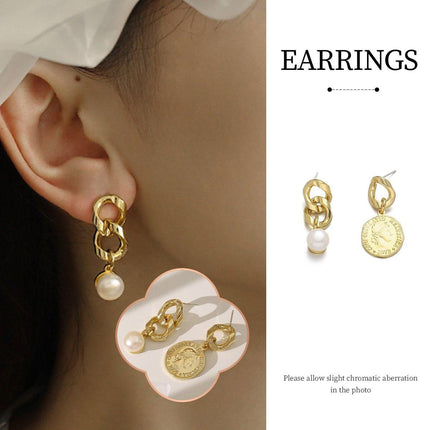 Vintage Textured Coin Earrings Asymmetric Design Fashion Jewelry for Women
