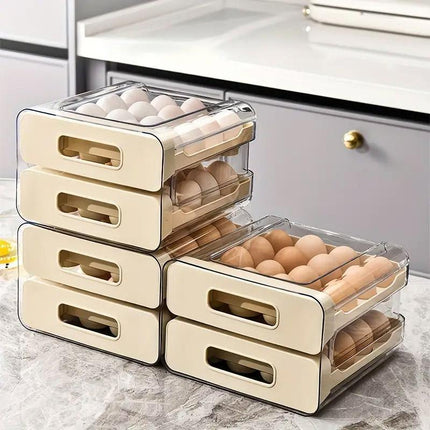 Double Layer Egg Storage Carton Drawer Organizer for Kitchen Fridge or Pantry