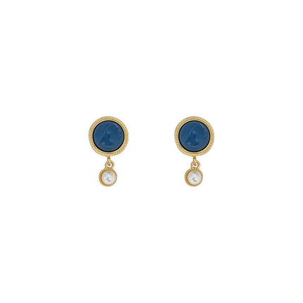 Retro Blue Oil Drop Earrings Fashion Needle Jewellery Elegant Niche Style