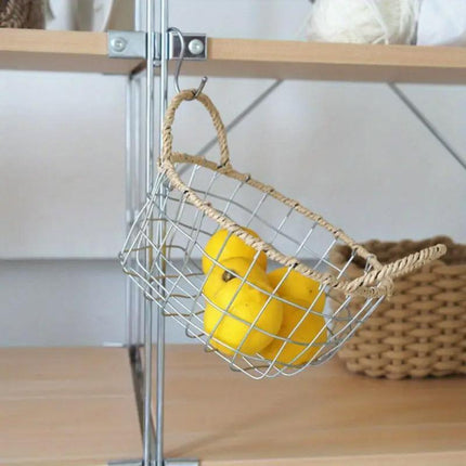 Handcrafted Iron Wire Storage Basket with Paper Rope Handles for Home Organization