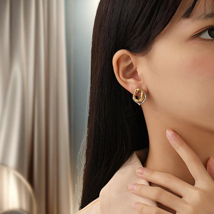 Two Tone Earrings For Women Fashion Studs Colourful Jewelry Accessories Gift