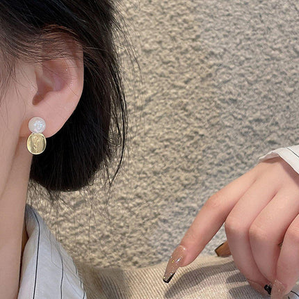 Gold Flower Oval Earrings Elegant Temperament Jewelry for Women Fashion Gift