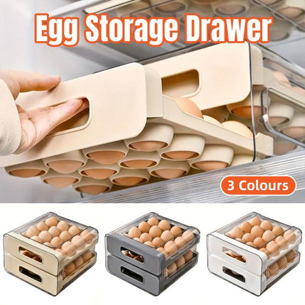 Double Layer Egg Storage Carton Drawer Organizer for Kitchen Fridge or Pantry