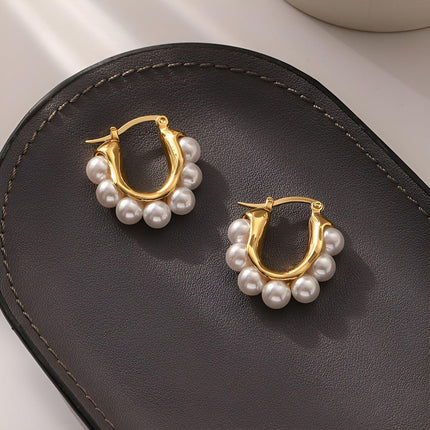 Pearl Hoop Earrings for Women Simple Fashion Brass Unique Statement Jewelry