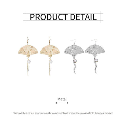 Chinese Style Vintage Fan Earrings Foldable Design Fashion Jewellery for Women