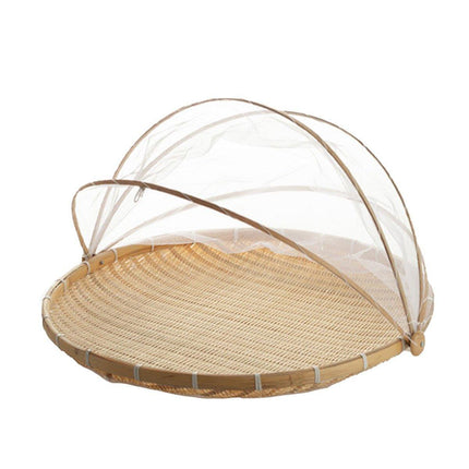 Bamboo Storage Basket with Mesh Cover for Fruit Vegetables Food Buns Kitchen