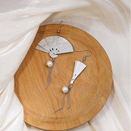 Chinese Style Vintage Fan Earrings Foldable Design Fashion Jewellery for Women