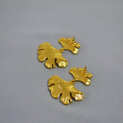 Vintage Irregular Textured Ginkgo Biloba Earrings Trendy Fashion Jewelry Women