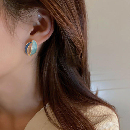 Elegant Blue Oil Drop Earrings Fashion Retro Style Jewelry Silver Needle
