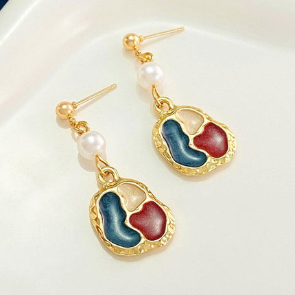 Elegant Hong Kong Vintage Style Color-Matching Earrings Oil Painting Design