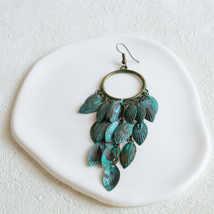 Green Bohemian Feather Tassel Earrings Ethnic Jewelry Women Fashion Accessory