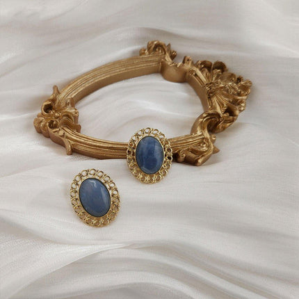 Elegant Blue Oil Drop Oval Earrings Retro Fashion Silver Needle Women Jewelry
