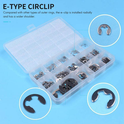 120PCS Stainless Steel E-Clip Assortment Tool Kit Retaining Circlips 1.5-10mm - Aimall
