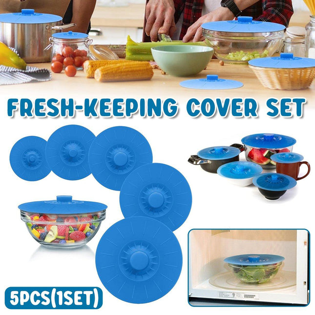 5pcs Silicone Crisper Lids Reusable Food Covers Stretchable Lids Kitchen Storage