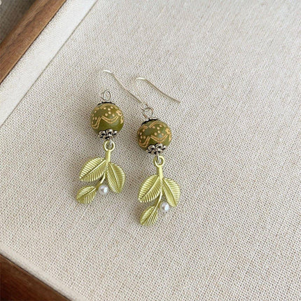 Chinese Leaf Art Earrings Vintage Style Jewelry for Women Fashion Accessory
