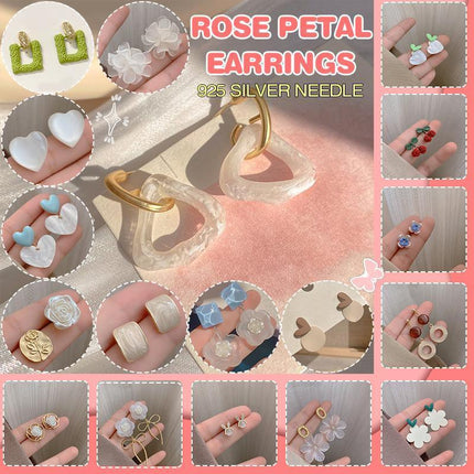 925 Silver Needle Rose Petal Earrings Long Acrylic Tassel Eardrop Women - Aimall
