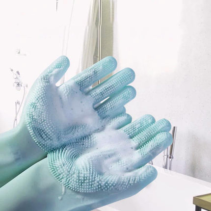 Magic Gloves Dish Washing Silicone Rubber Scrubber Cleaning Glove Waterproof - Aimall
