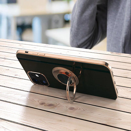 Dark Green Luxury Shockproof Silicone Ring Case Stand Cover for iPhone 14 13 12 Pro Max - Aimall