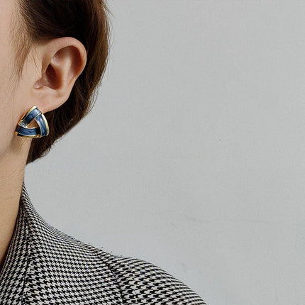 Trendy Blue Triangle Oil Drop Earrings Fashion Retro Silver Needle Jewelry