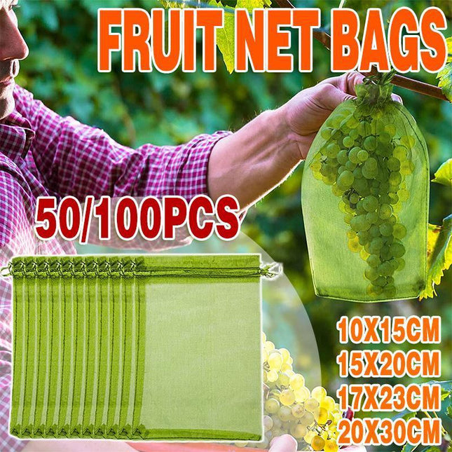 50/100x Fruit Net Bags Agriculture Garden Vegetable Protection Mesh Insect Proof - Aimall