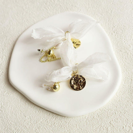 Vintage White Bow Long Earrings Sweet Fashion Jewelry for Women Elegant Gift