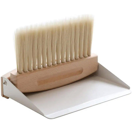 Mini White Brush Broom with Dustpan Car Desk Table Keyboard Cleaning Portable
