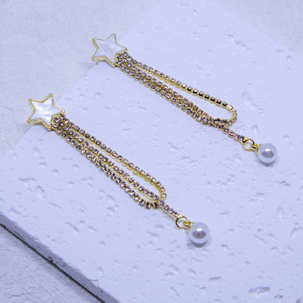 Star Pearl Tassel Earrings Dangle Design Fashion Jewellery Women Accessories