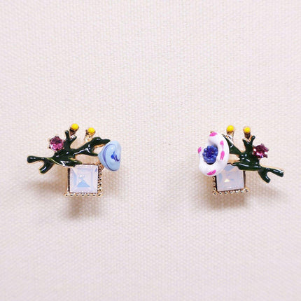 Asymmetric Enamel Flower Earrings for Women Sweet Jewelry Trendy Accessories