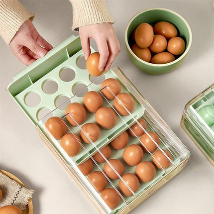 Double Layer Green Egg Storage Carton Drawer Fridge Organizer for Kitchen Use