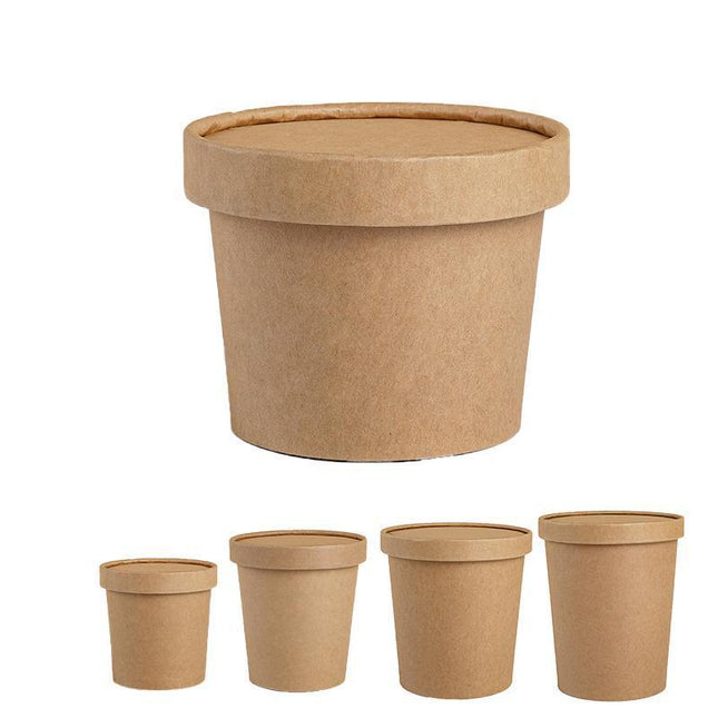 250x Biodegradable Kraft Paper Soup Bucket with Lid Takeaway Tubs Cups - Aimall