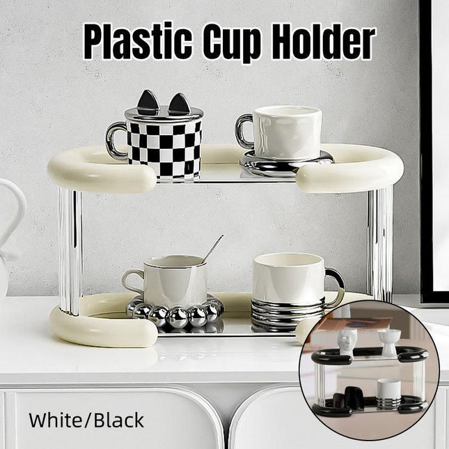 2 Tier Mug and Cup Organiser Double Tier Shelf Rack Storage for Kitchen and Home