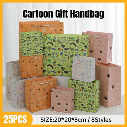25PCS Cartoon Gift Bags 20x20x8cm Party Favour Paper Tote Bags for Birthday Events