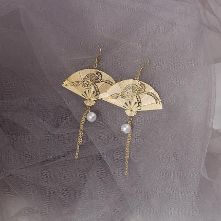Chinese Style Vintage Fan Earrings Foldable Design Fashion Jewellery for Women