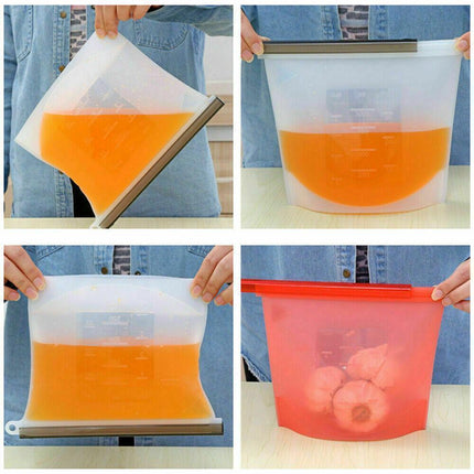 White Reusable Silicone Food Storage Bags Leak proof Microwave Freezer Freshness Safe 1500ml - Aimall