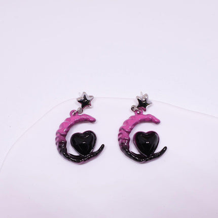 Elegant Pink Black Gradient Love Earrings Niche Design High-End Fashion Jewelry