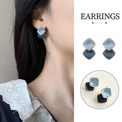 Fashion Blue Oil Drop Earrings Retro Style Black White Contrast Needle Jewellery