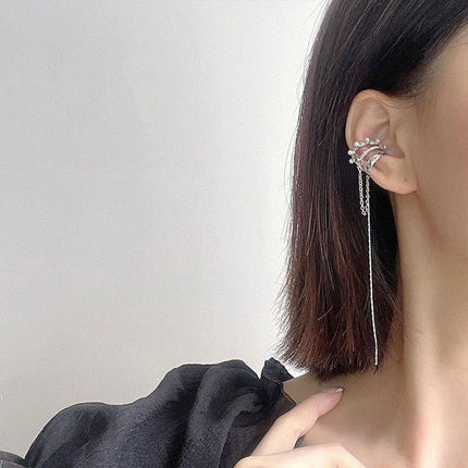 Silver Tassel Earrings Without Piercing Ear Bone Clips for Women Fashion Jewelry