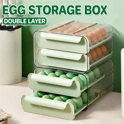 Double Layer Green Egg Storage Carton Drawer Fridge Organizer for Kitchen Use