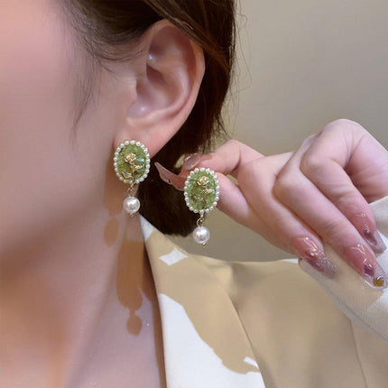 Vintage Rose Flower Earrings Oval Studs Elegant Jewelry for Women and Girls Gift