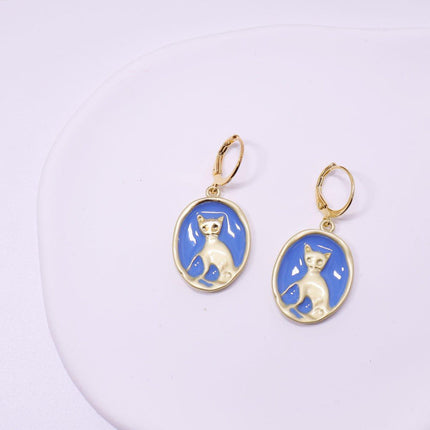 Oval Cat Earrings for Women Sweet Fashion Ear Buckle High Sense Jewelry Gift